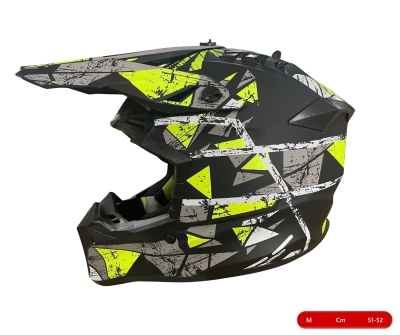 Casca Motocross - Enduro pentru motocicleta, ATV, bicicleta – marimea M (51-52 cm), negru mat cu design galben neon