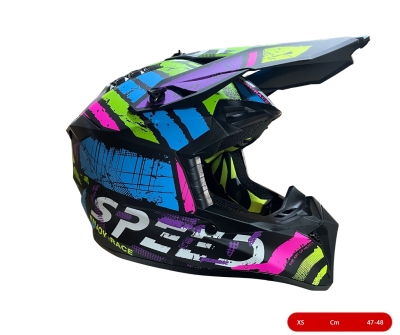 Casca copii Motocross - Enduro pentru motocicleta, ATV, bicicleta – marimea XS (47-48 cm), negru mat cu design neon multicolor