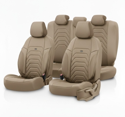Set tapiterie luxoasa OTOM textil cu piele ecologica CORE Design – Bej cu cusatura bej, pentru scaune fata si spate