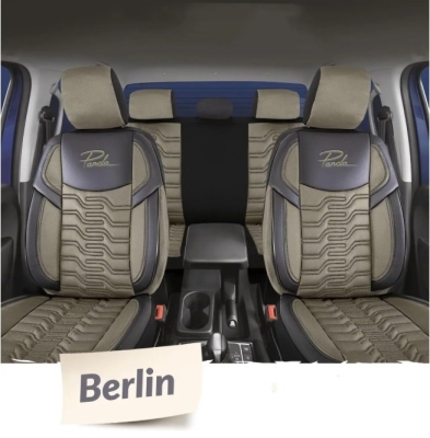 Set huse universale luxoase PANDA BERLIN – Piele ecologica si material textil, Bej/Negru pentru scaune fata si spate