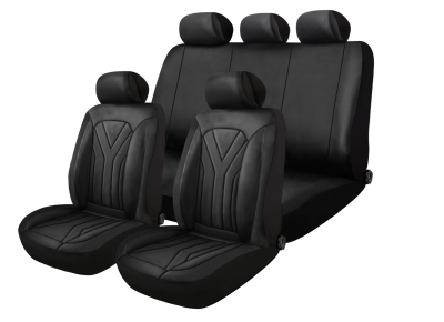 Set Complet Huse Auto Universale Premium – 9 Piese, Piele Ecologica Neagra