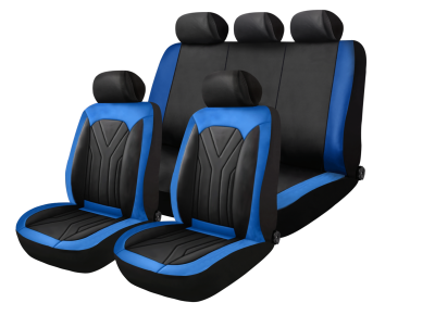 Set Complet Huse Auto Universale Premium – 9 Piese, Piele Ecologica Negru/Albastru