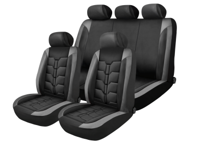 Set Complet Huse Auto Universale Premium – 9 Piese, Piele Ecologica Negru/Gri