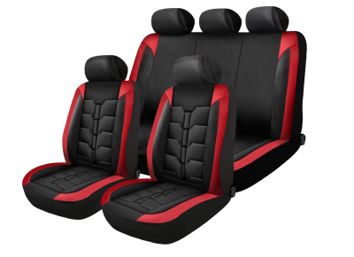 Set Complet Huse Auto Universale Premium – 9 Piese, Piele Ecologica Negru/Rosu