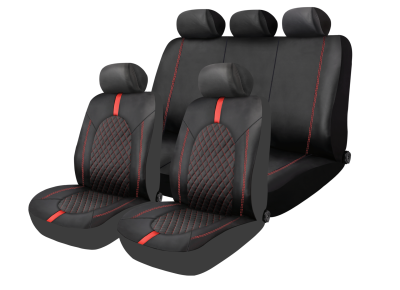 Set Complet Huse Auto Universale Premium – 9 Piese, Piele Ecologica Negru/Rosu
