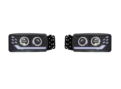 Set faruri LED stanga + dreapta cu lupe pentru IVECO STRALIS 24V – DRL, Startup Effect, OEM 5801571746 / 5801571745