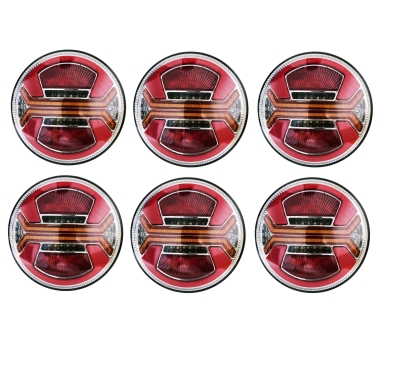 Set 6 bucati. Stopuri LED rotunde cu 5 functii pentru remorca / camion – Pozitie Neon, Stop, Semnalizare, Marsarier si Ceata, 12V-24V
