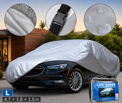 Prelata Auto Premium L 460 x 180 x 150 cm, Impermeabila, Protectie UV, cu Geanta Depozitare, Gri
