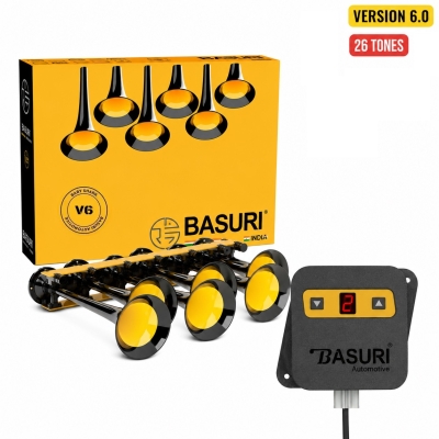 Claxon Muzical cu Aer Basuri Baby Shark 6.0, 135 dB, 26 Melodii, 6 Goarne, Display LED, 12V/24V, Kit Complet pentru Camion, TIR, Autobuz, Tractor si SUV