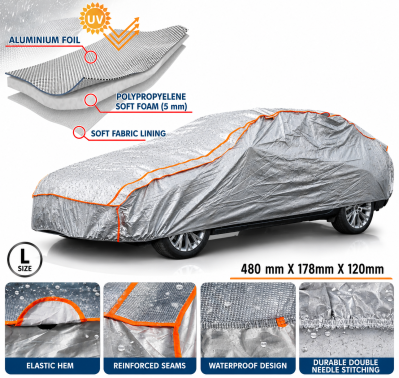 Prelata Auto Impermeabila pentru Grindina, 3 Straturi, Protectie 5 mm, Marimea L (480 x 178 x 120 cm), Protectie impotriva Grindinei, Ploii, Zapezii si Razelor UV