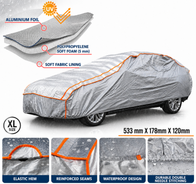 Prelata Auto Impermeabila cu Protectie pentru Grindina, 3 Straturi, Protectie 5 mm, Marimea XXL (533 x 178 x 120 cm), Impotriva Grindinei, Ploii, Zapezii si Razelor UV