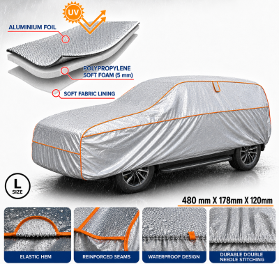 Prelata Auto Impermeabila cu Protectie pentru Grindina, 3 Straturi, Protectie 5 mm, Marimea SUV L (470 x 178 x 120 cm), Impotriva Grindinei, Ploii, Zapezii si Razelor UV