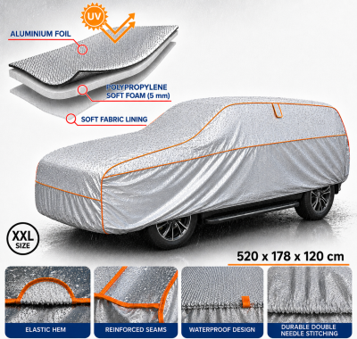 Prelata Auto Impermeabila cu Protectie pentru Grindina, 3 Straturi, Protectie 5 mm, Marimea SUV XL (490 x 178 x 120 cm), Impotriva Grindinei, Ploii, Zapezii si Razelor UV