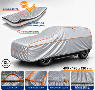 Prelata Auto Impermeabila cu Protectie pentru Grindina, 3 Straturi, Protectie 5 mm, Marimea SUV XXL (520 x 178 x 120 cm), Impotriva Grindinei, Ploii, Zapezii si Razelor UV
