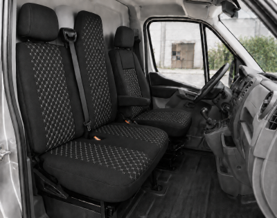 Set Huse Textile pentru Renault Master III 2010-2019 – Negru cu Cusatura Alba