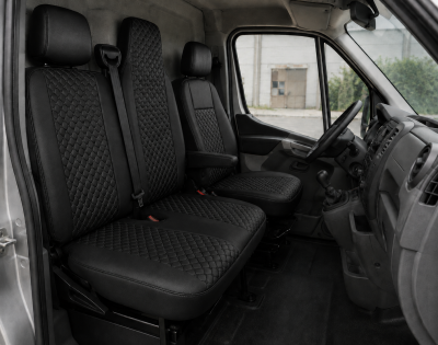 Set Huse din Piele Ecologica pentru Renault Master III 2010-2019 – Negru cu Cusatura Neagra