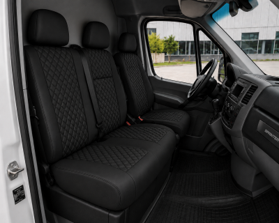 Set Huse din Piele Ecologica pentru Mercedes Sprinter W906 2006-2018 – Negru cu Cusatura Neagra