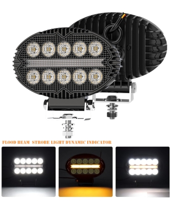 10 LED Halogen cu Lumina Alba si DRL Portocalie, 2000LM, 9-30V, IP67, 5 Moduri de Functionare, Mod Stroboscopic si Semnal Dinamic