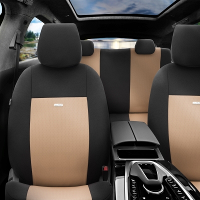 Set Huse Scaune Auto SelectedFit Flex Design by Otom textil – Negru si bej, pentru scaune fata si spate
