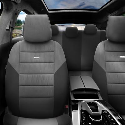 Set Huse Scaune Auto SelectedFit One Design by Otom textil – Neagra si gri, pentru scaune fata si spate