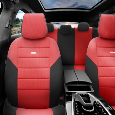Set Huse Scaune Auto SelectedFit One Design by Otom textil – Negru si rosu, pentru scaune fata si spate
