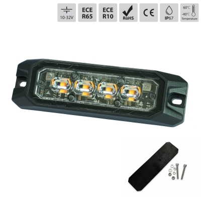 LED Gabarit Girofar Stroboscopic, Lumina Portocalie, 4 LED, 15.1W, 9 Moduri, E-Mark E9, ECE R65, IP67, 12-24V, 108 mm