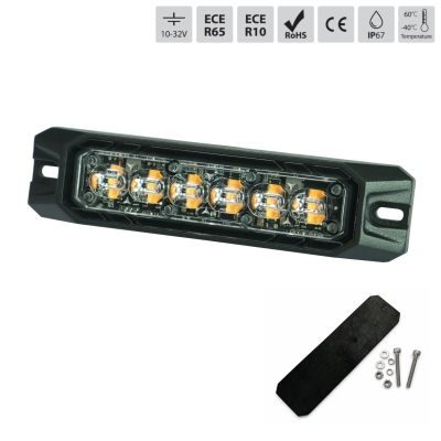 LED Gabarit Girofar Stroboscopic, Lumina Portocalie, 6 LED, 15.6W, 9 Moduri, E-Mark E9, ECE R65, IP67, 12-24V, 128 mm