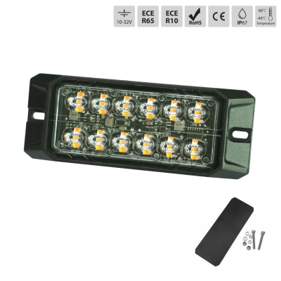 LED Gabarit Girofar Stroboscopic, Lumina Portocalie, 12 LED, 9.1W, 12 Moduri, E-Mark E9, ECE R65, IP67, 12-24V, 128 mm
