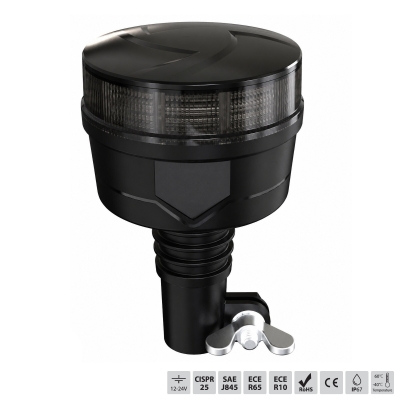 Girofar LED Stroboscopic Portocaliu Fumuriu, cu Montaj pe Suport, 36 LED, 19W, 12-24V, 7 Moduri, ECE R65/R10, E9, IP67, 92 mm