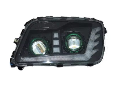 Far LED Stanga cu 2 Lupe pentru Mercedes-Benz Actros MP3 / MegaSpace 2008-2011, 24V, DRL Alb-Portocaliu, Startup Effect, OEM 9438201661, A9438201661