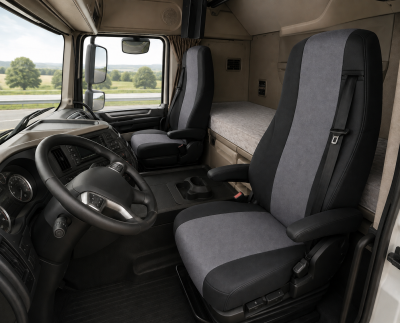 Set 1+1 Huse Scaune DAF XF 106 2015-2021, Textil + Piele Ecologica, Negru-Gri, 4 Piese