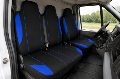 Set 2+1 Huse Scaune Fata Flexzon Auto Universale VAN Textil Negru/Albastru