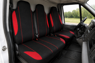 Set 2+1 Huse Scaune Fata Flexzon Auto Universale VAN Textil Negru/Rosu