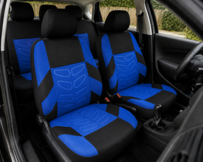 Set 9 Bucati Huse Scaune Auto, Flexzon Comfort, Universale , Albastru , Textil