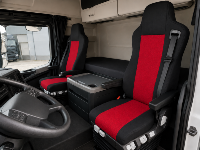 Set Huse Scaune Camion Pentru Mercedes Axor, Atego, Actros, Textil, Negru-Rosu, 2 Piese