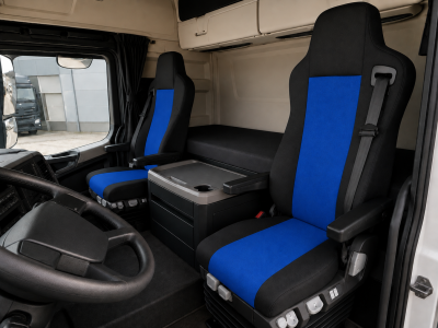 Set Huse Scaune Camion Pentru Mercedes Axor, Atego, Actros, Textil, Negru-Albastru, 2 Piese