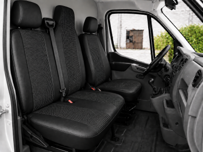 Set 2+1 Huse Scaune Renault Master 2009-2016, Sofer + Bancheta Dubla Pasager, Textil + Piele Ecologica, Negru