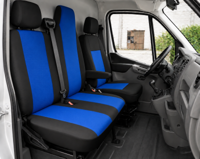 Set 2+1 Huse Scaune Renault Master 2009-2016, Sofer + Bancheta Dubla Pasager, Textil, Albastru-Negru