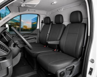 2+1 Huse Scaune Auto Fata pentru Volkswagen Crafter, Piele Ecologica, Negru, 9 Piese