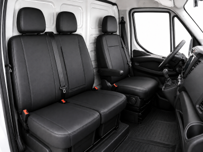 2+1 Huse Scaune Auto Fata pentru IVECO Daily 2015+, Piele Ecologica, Negru, 7 Piese