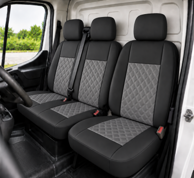 Set 2+1 Huse Scaune Fata Flexzon Auto Universale VAN Piele Ecologica Negru/Gri