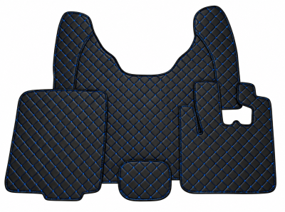 Covorase Auto din Piele Ecologica pentru DAF XF 106, Cutie Automata, Matlasate, Premium, Culoare Negru cu Cusatura Albastra