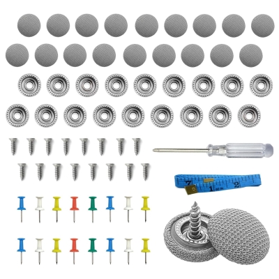Set 60 cleme decorative pentru repararea plafonului auto, fixare tapiterie plafon lasata, cu suruburi, ace, surubelnita si ruleta, Universal, Gri