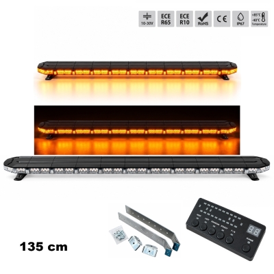 Rampa luminoasa LED Girofar 135 cm, 138W, 138 LED-uri, 16 moduri de avertizare, 12V-24V, ECE R65 R10, IP67, Portocaliu