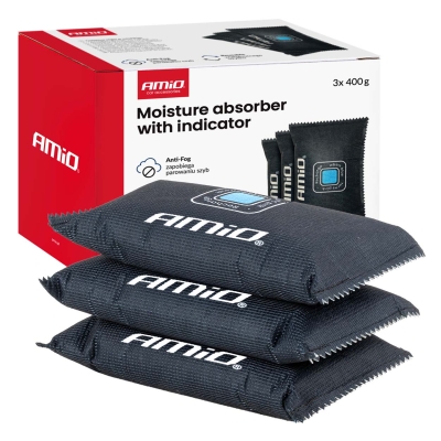 Set 3 absorbante de umiditate AMIO cu indicator de saturatie, 3x400 g, pentru auto, garaj, rulota si barca