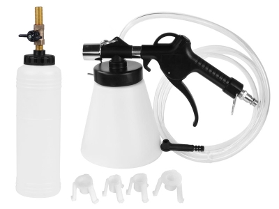 Kit pneumatic pentru aerisirea sistemului de franare 0.75L cu rezervor, pistol pneumatic, furtun 2 m si adaptoare universale - Carmotion