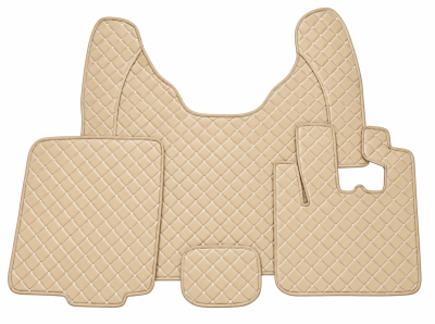 Covorase Auto din Piele Ecologica pentru DAF XF 106, Cutie Automata, Matlasate, Premium, Culoare Bej cu Cusatura Alba