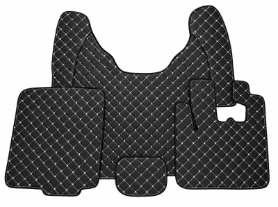 Covorase Auto din Piele Ecologica pentru DAF XF 106, Cutie Automata, Matlasate, Premium, Culoare Negru cu Cusatura Alba