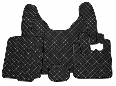 Covorase Auto din Piele Ecologica pentru DAF XF 105, Cutie Automata, Matlasate, Premium, Culoare Negru cu Cusatura Alba