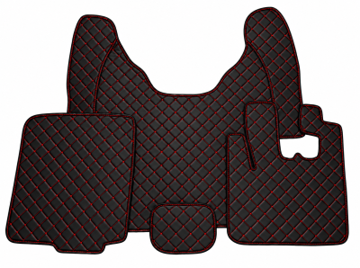 Covorase Auto din Piele Ecologica pentru DAF XF 105, Cutie Automata, Matlasate, Premium, Culoare Negru cu Cusatura Rosie